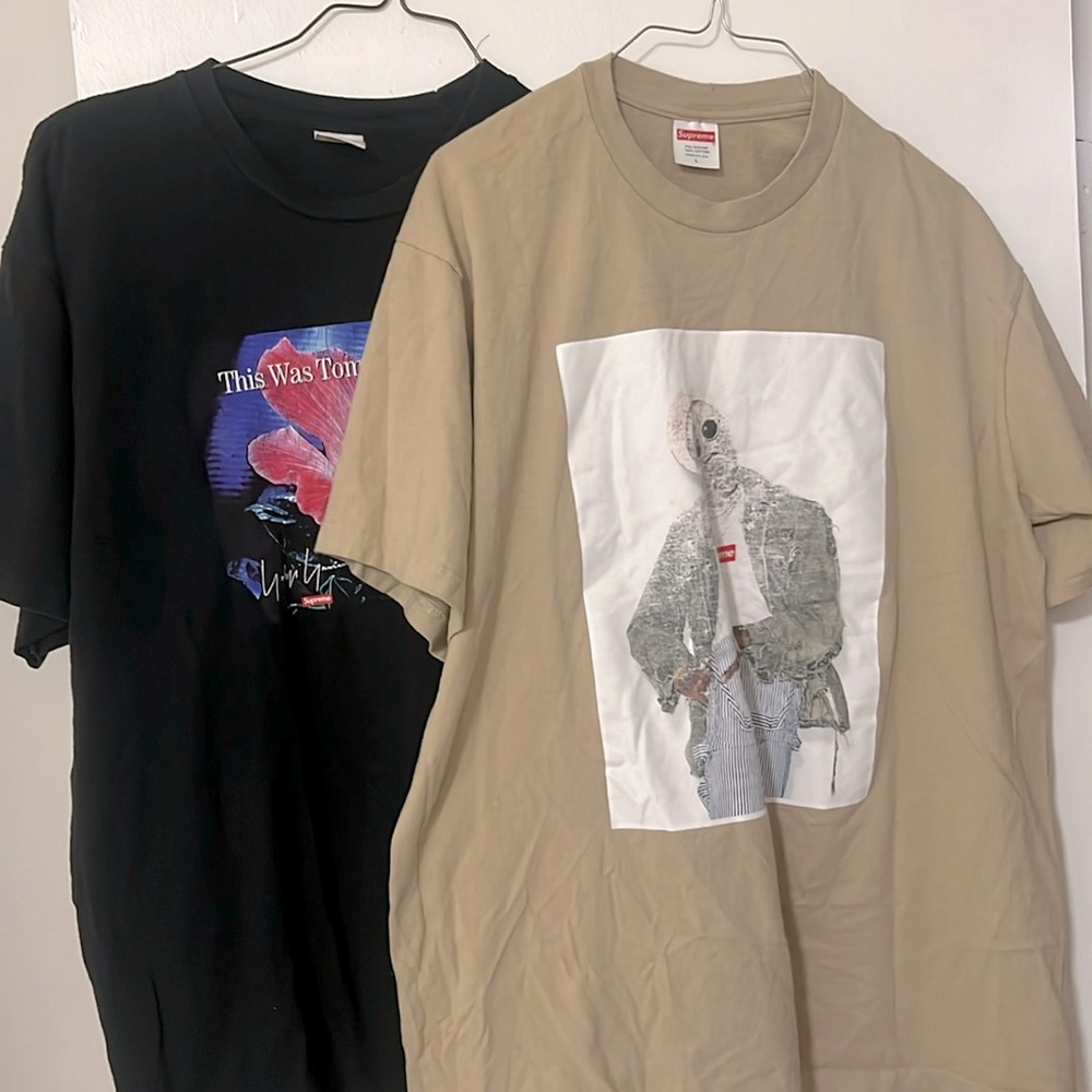 Supreme T-Shirts bundle one Black Size XL and one Tan size L. Both pre-owned.